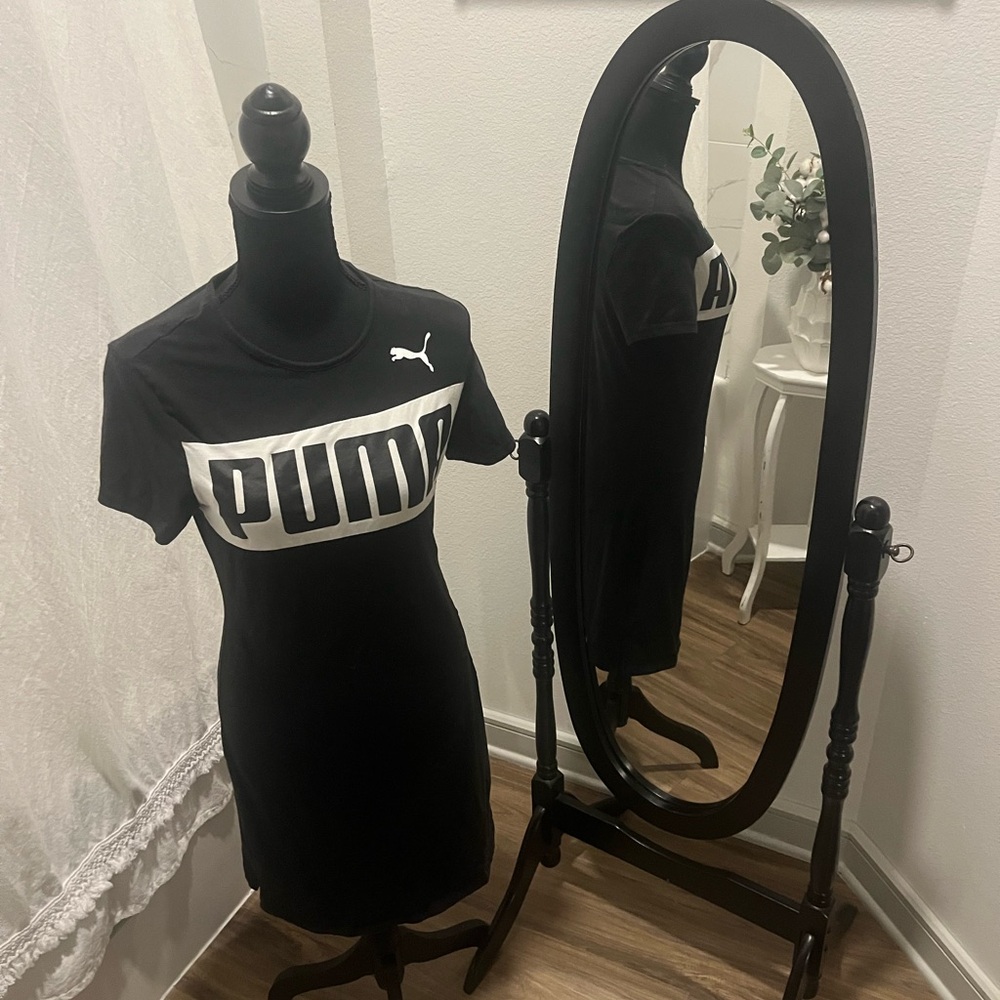 Puma Black Mini Dress with Short Sleeves and Crew Neck